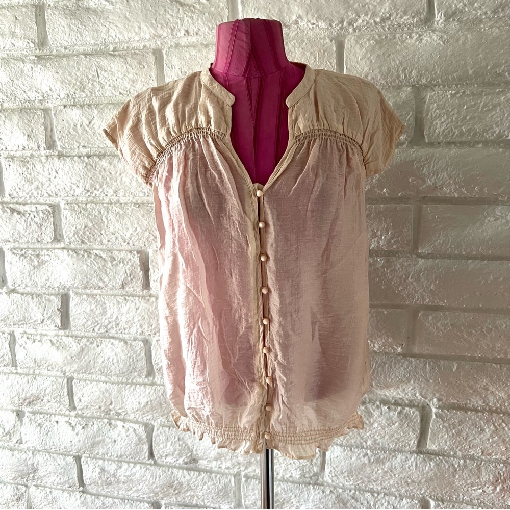 LOFT Pink Ruffled Button Blouse Size Medium
